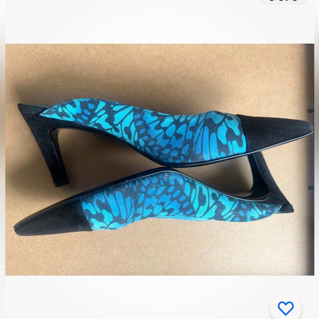 New Y2k Salvatore Ferragamo Blue/Black Butterfly Suede Mule Heels Size 8